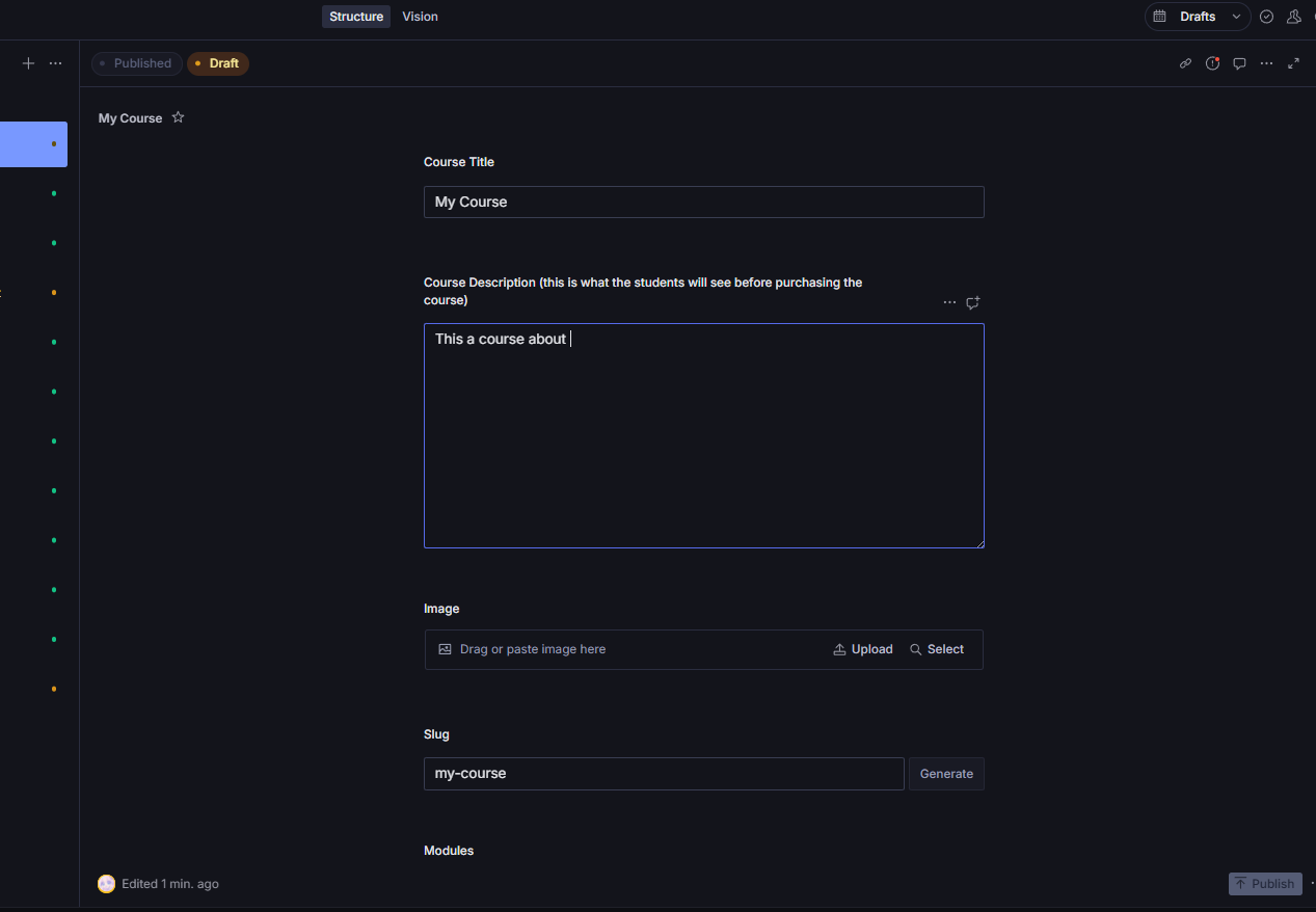 Sanity studio dashboard screenshot