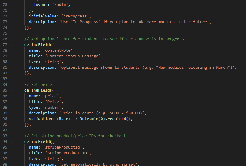 Code snippet of sanity schema